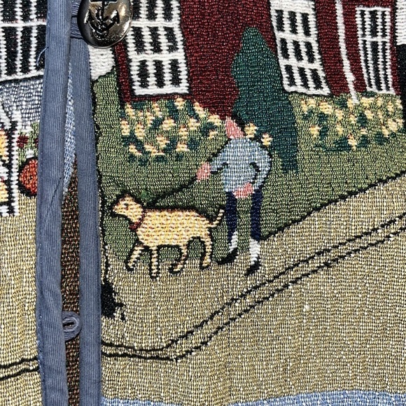 Vintage tapestry seaside lighthouse quaint beach nautical jacket blazer size 2XL - Picture 13 of 16